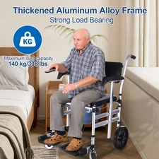 Rolling Shower Wheelchair, Bedside Commode Toilet Chair for Seniors