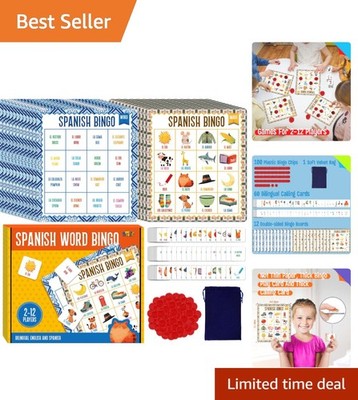 Bilingual Vocabulary Spanish Bingo Game - 12 Players, 173 Educational Pieces
