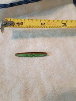 Vintage Green Enamel Bar Brooch Pin Geometric Art Deco Style Gold Tone Unmarked