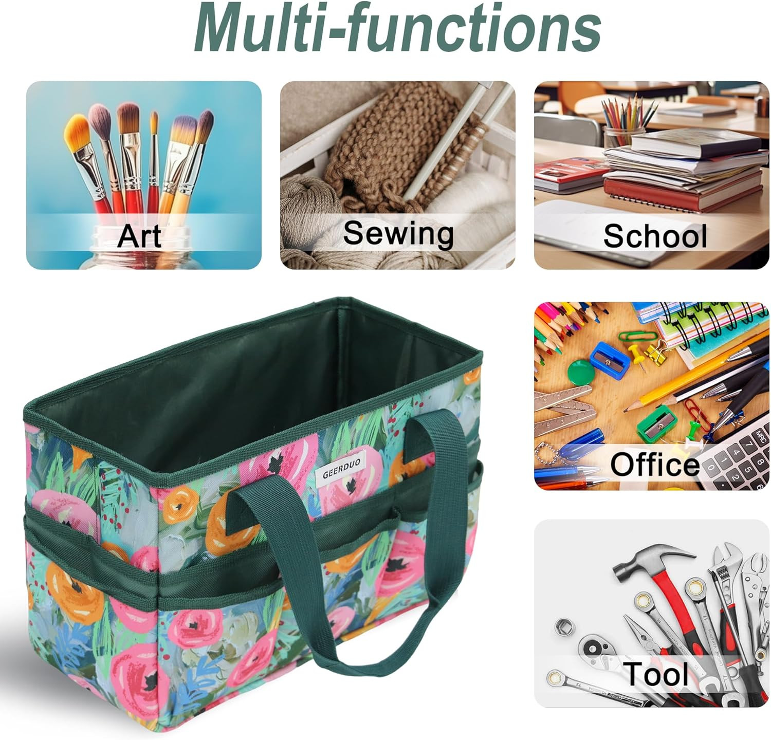 Craft Organizer Tote Bag Art Caddy with Multi-Pockets for Office Supplies Scrapb