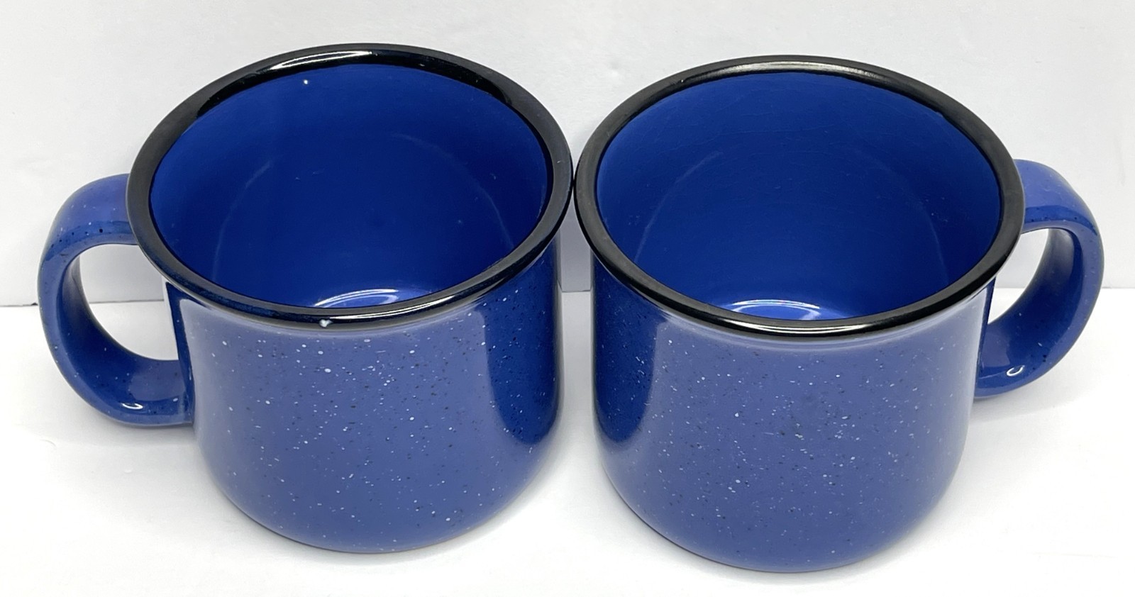 Vtg Cyrk RC Stoneware Coffee Mugs Lot 2 Blue Speckled Campfire Cup 16oz Heavy