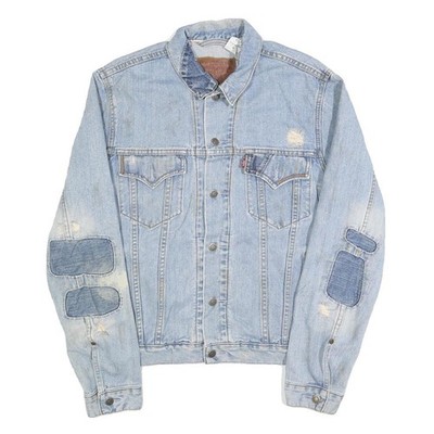 LEVI'S Herren Blaue Denim Baumwolljacke M Gewebter Knopfverschluss Used-Look