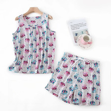 UK Womens Summer Vest Top Shorts COTTON Pyjamas Set Pj 2PCS Nightwear Size 10-22