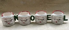 RARE Christmas NOEL ceramics LIPPER and MANN candleholder CUPS winking SANTA