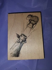 Mounted Wood Rubber Stamp House Mouse Stampa Rosa