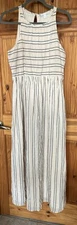 Lauren Conrad Linen Blend Maxi Dress Medium Peach/gray Muted Stripes Cottagecore