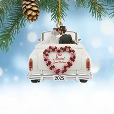 Personalized Just Married Christmas Ornament Newlywed Gift Wedding Car Ornament