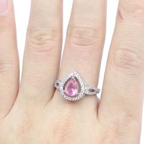 Eye Catching Pink Morganite CZ Women Engagement Silver Rings 8.0