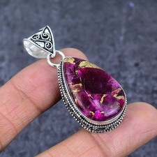 Pink Dahlia Turquoise Gemstone 925 Sterling Silver Jewelry Pendant 2.01" p691