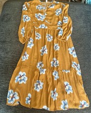 Old Navy Women's XXL Mustard Yellow Blue Floral Midi Sundress Long Sleeve