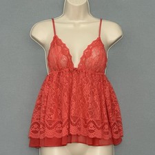 Victorias Secret Women Top L Coral Lace Chiffon Babydoll Whimsical Y2K Retro NWT