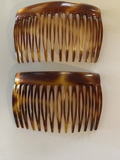 2 Lot Vintage Faux Tortoise Shell Side Hair Comb Barrettes Made In France Combs