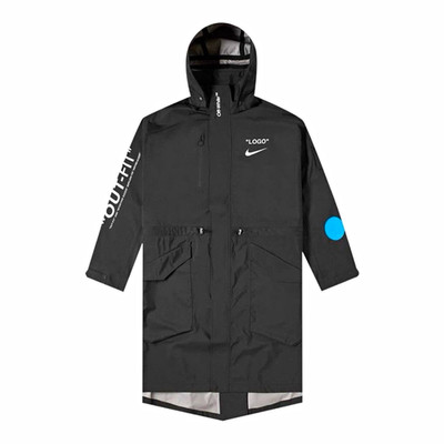 Nike Off-White Men's Long Hooded Parka Coat Black L Zip Logo AA3256-010