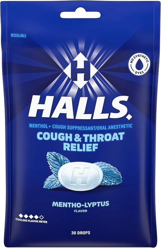 Lot 10 HALLS Cough & Throat Relief Drops Mentho-Lyptus Flavor Cools Nasal Pass