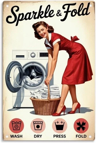 Vintage 1950s Retro Pinup Girl Laundry Woman Tin Metal Signs Home Décor Print Ae