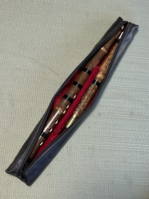 Vintage Asian 24  Bamboo Flute, 2-Piece Brass Fittings,Metal Reed, Marked F Hole