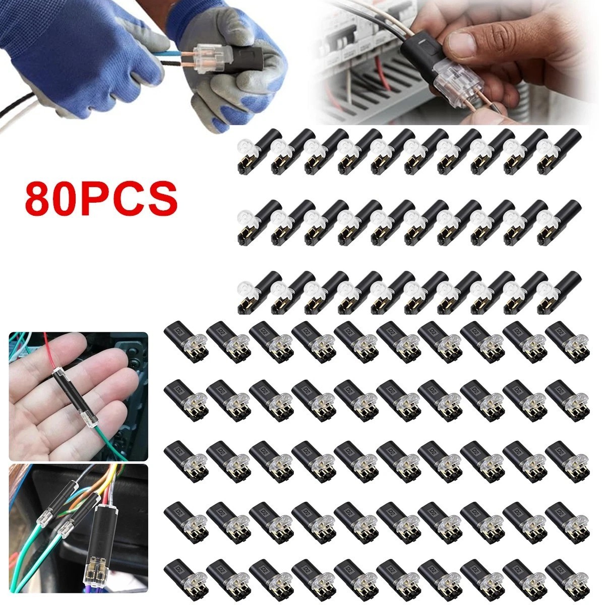 80 PCS Plug-In Quick Wire Connectors, Reusable Clamp Terminal Blocks for Cables
