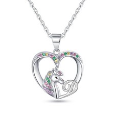 Unicorn Necklace for Girls - White Gold Plated Letter D Initial Heart Necklace f