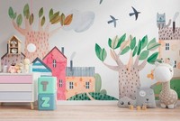 Kinderzimmer Fototapete Abenteuerliche Fantasielandschaft Mit HeißLuftballon Und