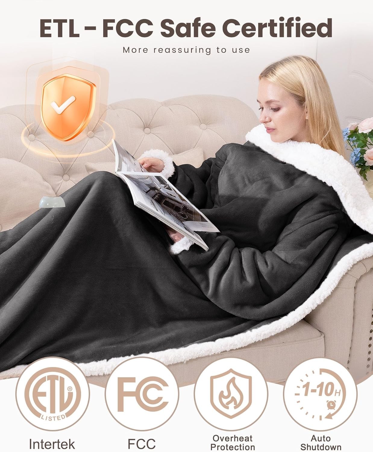 Wearable Heated Blanket with Foot Pocket,Electric Snuggle Throw Blanket with Sle
