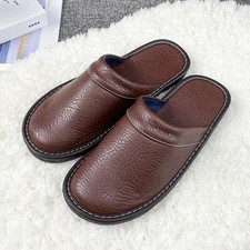 Big Size 47 48 Unisex Genuine Leather Slippers Waterproof Indoor House Bran
