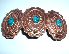 VINTAGE SOUTHWEST COPPER CONCHO TURQUOISE 4" HAIR BARRETTE