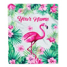 Personalized Flamingo Blanket Custom Name Flamingo Tropical Birthday Blanket