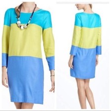 Anthropologie Maeve Color block Shift Dress 2 yellow blue 3/4 Sleeve Stripe BBK