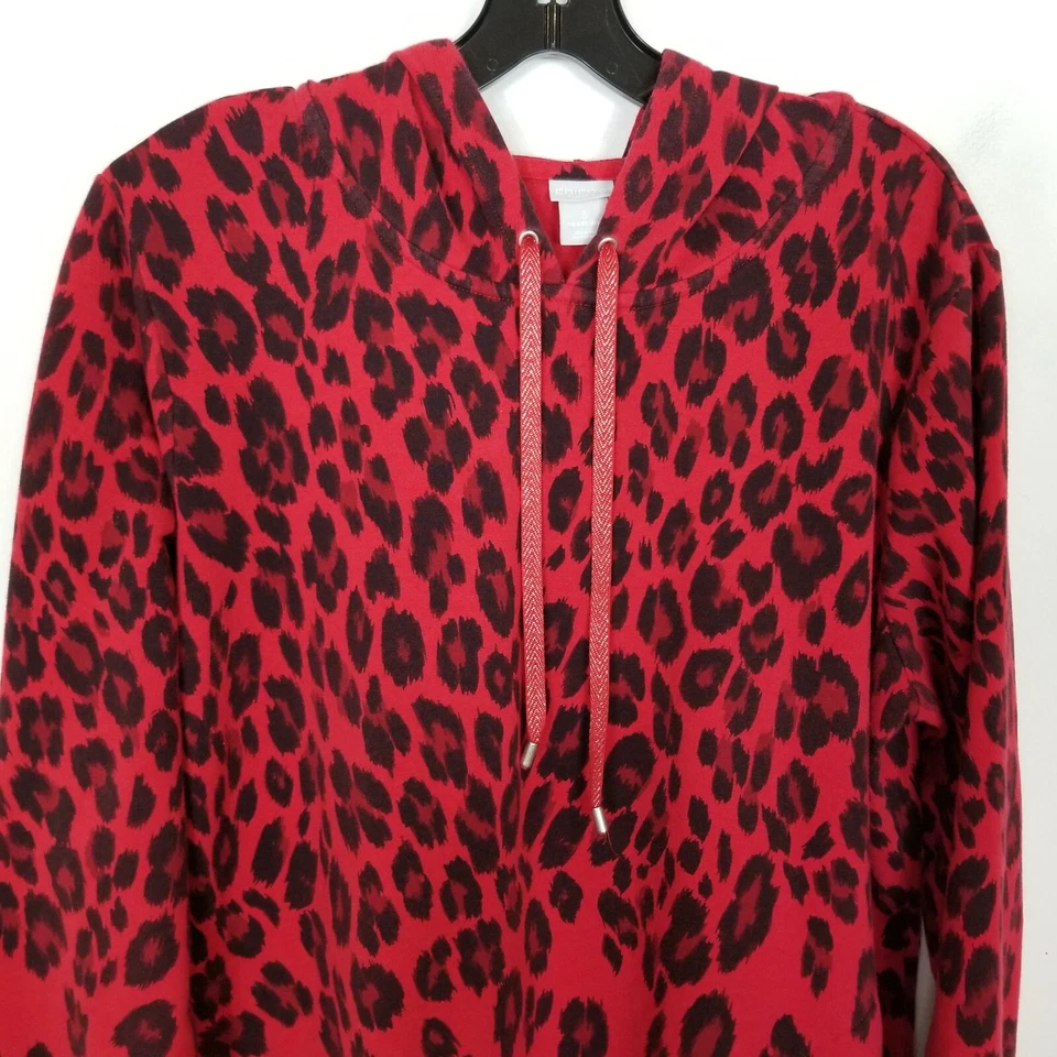 Chico's Zenergy Red Black Ombre Animal Print Hoodie Sz XL Pullover Cotton Blend - Image 2 of 4