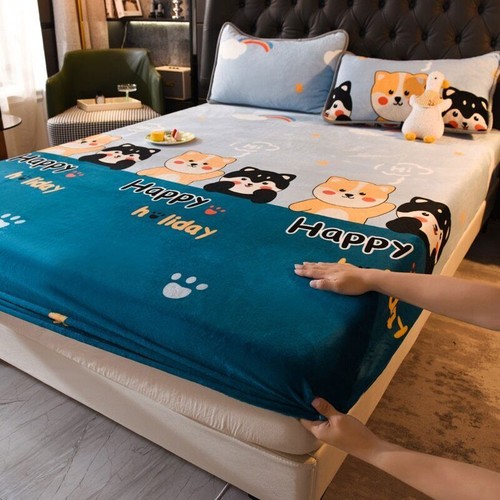 1pc Plush Fitted Sheet Elastic Thick Bed Sheets Non-slip Luxury Mattress Covers - Bild 15 von 41