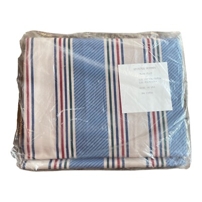 Selected Seconds Twin Flat Sheets Brand New Sealed Blue & Brown Striped VTG USA