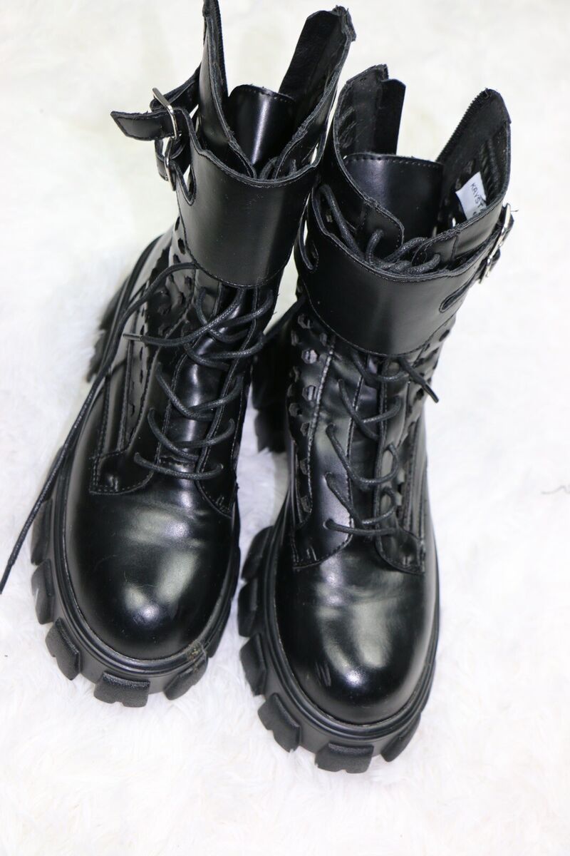 Mudd Womens Krystal Black Perforated Combat Moto Boots Faux Mudd Womens Krystal Black Perforated Combat Moto Boots Faux