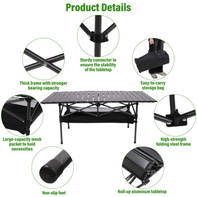 Outdoor Portable Folding Aluminum Camping Table with Bag Fits Picnic BBQ Desk US