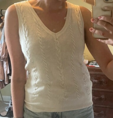 Vila Milano Pullover Damen Größe M ärmellos Ausschnitt Zopfmuster creme