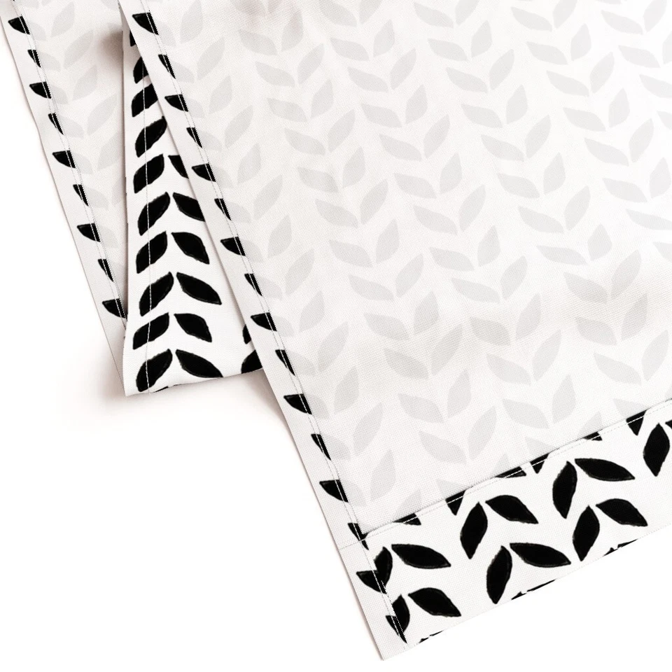 Geometric Leaves Black And White Geometrical Leaves Printed Custom Curtain Panel - Image 4 of 4