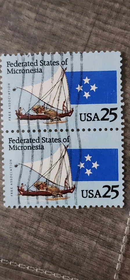 U. S. 25c MICRONESIA STAMPS SCOTT#? Used Pair - #B376 - Image 2 of 2