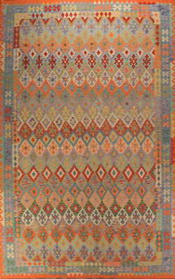 Dual-Sided Kilim Kelim Large Rugs Flatweave Wool Carpet 10x16 ft