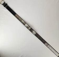 Black Pleather Men's Belt Silver Tone Stars Studded Biker Rocker Glam Punk 40"