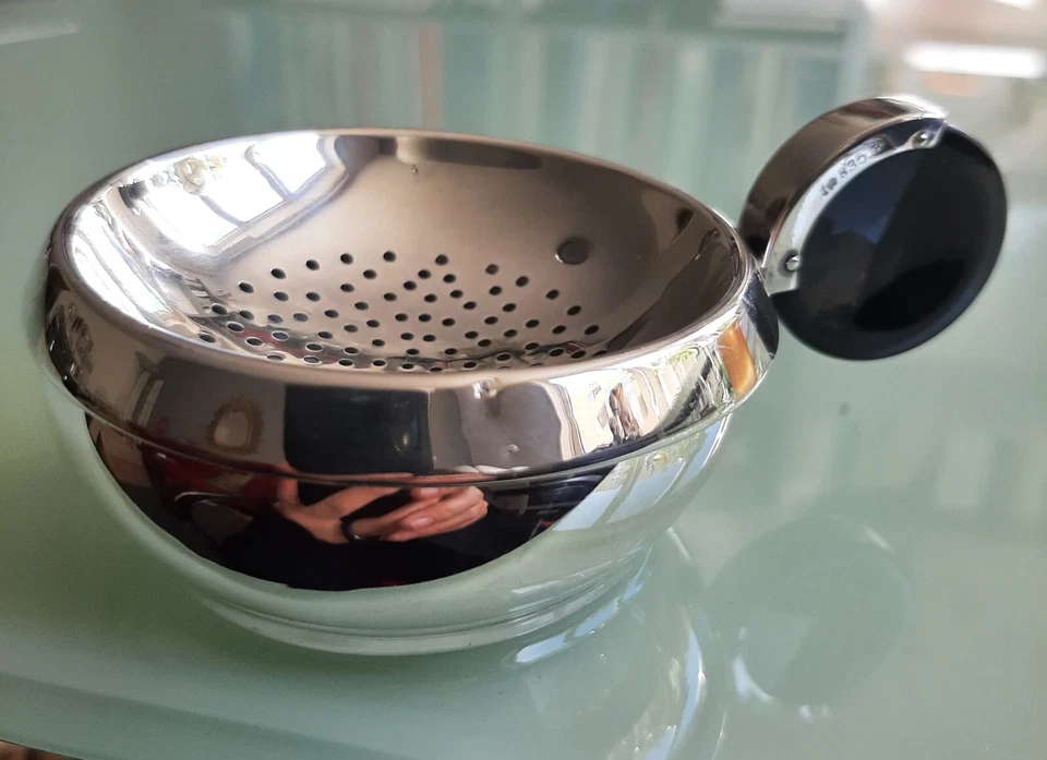 Art Deco Teesieb mit Abtropfschale Silber 835 Bakelit Bauhaus - Bild 2 von 4