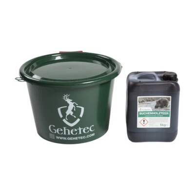 Grosser Eimer mit Deckel + Gehetec Buchenholzteer 5 kg Kanister (3,90 EUR/kg)