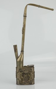 Antique Chinese White Copper Paktong Carved Dragon Guanyin Smoking Pipe QING