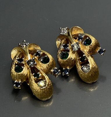 Jomaz Joseph Mazer Women's Clip Earrings Gold Tone White Green