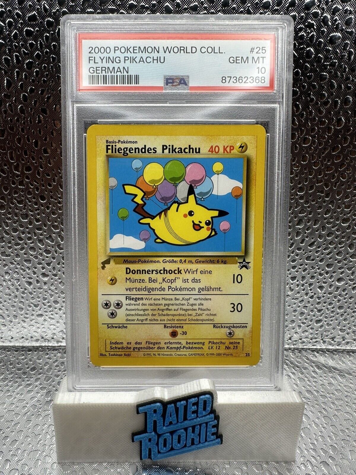 Pokemon Card Flying Pikachu 25 Pikachu World German Promo 2000 PSA 10 GEM MINT