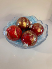 4 Red  Gold Christmas Ornament Handmade with Alcohol Ink and Epoxy Finish