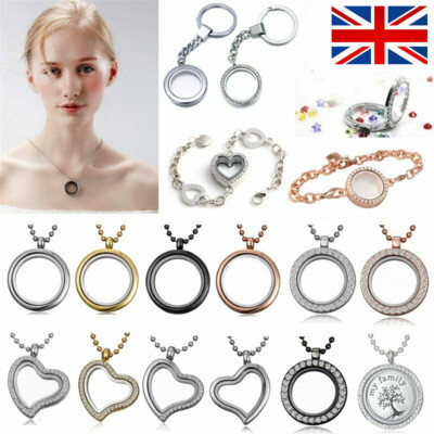 Charm Kristall Living Memory Schwebendes Glas Rund Herz Medaillon Anhänger Halskette