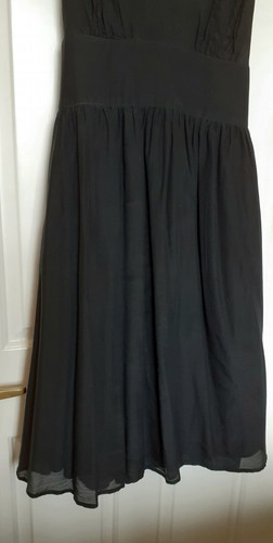 Kew Black Silk Cotton Dress UK12 V-Neck Sleeveless Full Skirt Lined Tie Back VGC - Picture 8 of 12