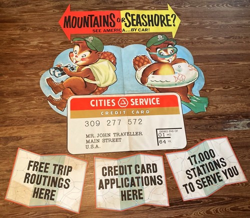 Org 1960s LARGE Cities Service Bay Window Posters Signs Eager Beaver Credit Card