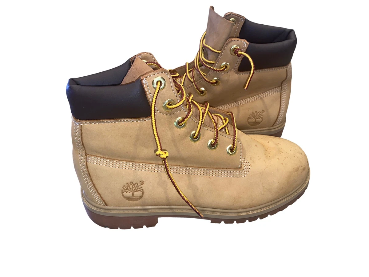 Timberland Boots Mens Boys 5.5 Premium Wheat Nubuck Tan Waterproof 12909 Lace Up