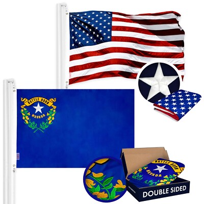 NEW G128 Nevada Flag and USA Flag Set 3x5 FT Double Sided Embroidered Polyester