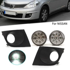 9LED Front Bumper Fog Lights Lamps Frame Cover Grille For Nissan Versa 2007-2011